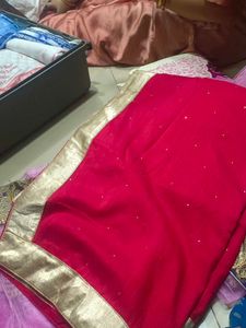 Red &amp; Gold Saree In Cash 600 Rs