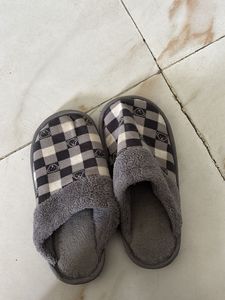 Cozy Grey Checkered Slippers