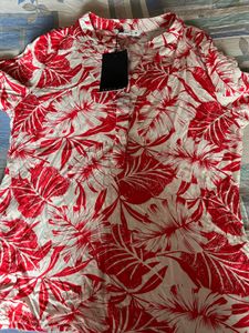 Red Floral Print Short kurta