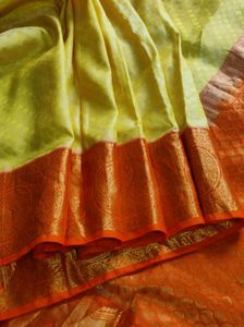 Lime Yellow And Orange Pure Kanchipuram Silk Saree