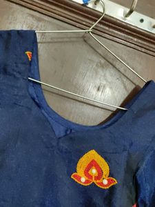 Embroidered Navy Blue Suit With Pajama