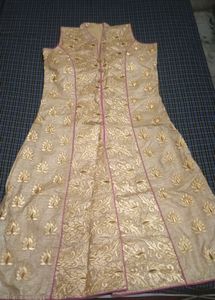 Golden Kurti With Pink Skirt Set