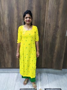Yellow And Green Color Kurta Set Without Dupatta