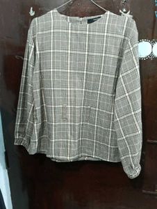 Gray Plaid Long Sleeve Top