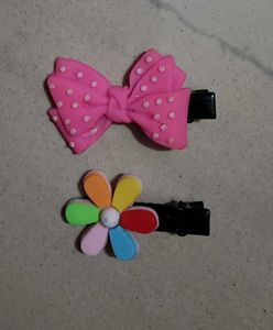Cute Hair Clips - Pink Bow & Flower