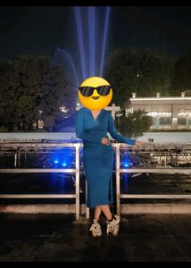 Blue Ribbed Midi Dress