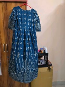 Elegant Blue Printed Ethnic Gown/kurta