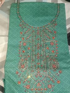 Unsteached Elegant Green Embroidered Salwar Suit