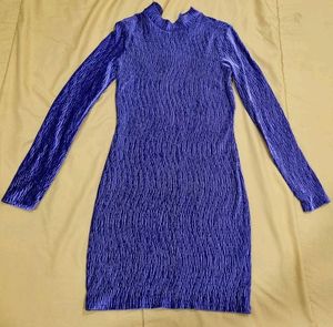 Purple Crinkle Mock Neck Mini Dress