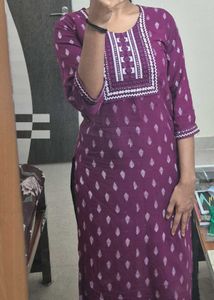 Elegant Purple Printed A-line Kurti for Women