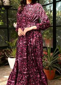 Women Animal Print A-line Dress With Bell Sleeves