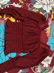 Burgundy Smocked Peplum Top