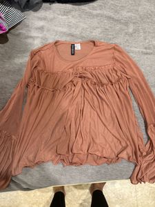 Ruffled Long Bell Sleeve Top