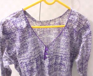 Purple White Printed Staight Kurta