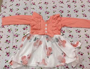 Cute Peach Floral Baby Frock
