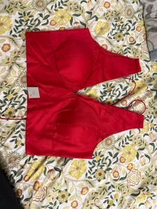 Raw Silk V Neck Sleeveless Blouse In Red Colour