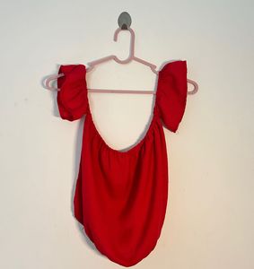 Red Off-Shoulder Bodysuit