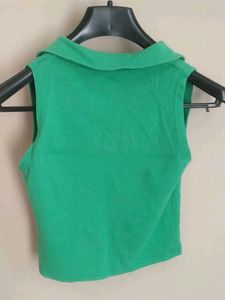 Green Cropped Polo Tank
