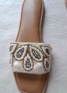 Pearl &amp; Shell Embellished Slides
