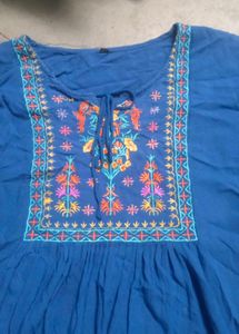 Blue Embroidered Tunic Top
