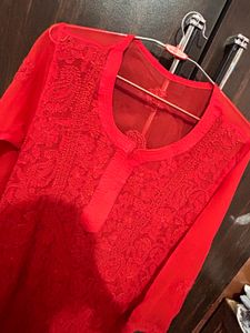 Red Chikenkari Kurta ❤️