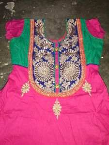 Pink Embroidered Frock Suit