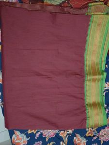 Striking Maroon Saree with Bold StripedGreen Pallu