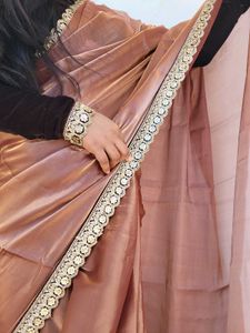 Customised Glossy Organza Saree Copper Colored