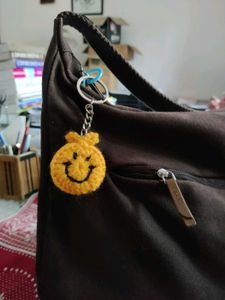 Yellow Crochet Smiley Keychain 😊