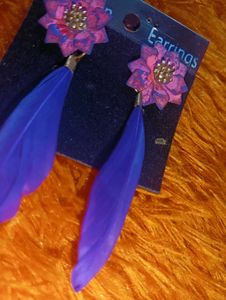 Purple Flower Feather Earrings