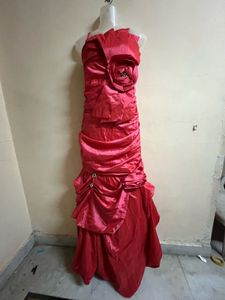 Pintrest Peach Designer Fishcut Silk Gown
