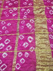 Off White Silk Lehenga With Pink Bandhani Dupatat