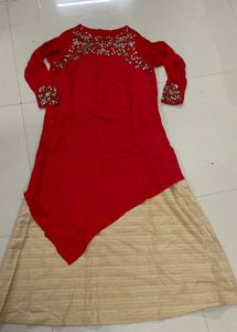Red & Gold Embellished Tunic Dress