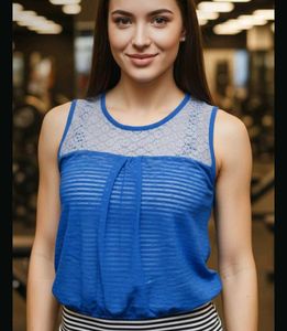 Gym WearBlue Lace Trim Tank Top