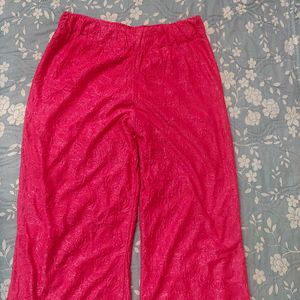 Pink Floral Lace Wide Leg Pants