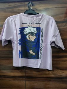 Lilac Crop Tee with Slogan