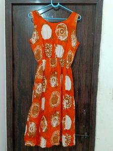 Orange Sleeveless Print Dress Fits To S - XL
