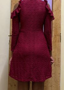 ONLY Burgundy Lace Cold Shoulder Dress