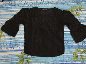 Black Lace Top with Flared Sleeves