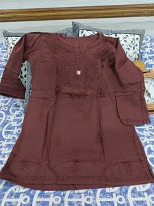 Coffee Brown Dabby Cotton Shrot Kurti