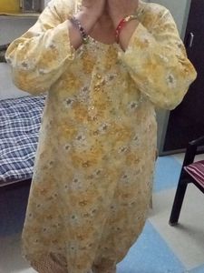 Yellow Printed Salwar Kameez Women 4xl Dress