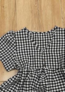 Checkered V-Neck Top
