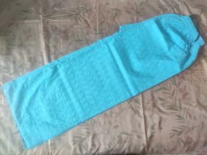Blue Embroidered Cotton Pants