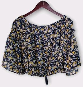 Urban Blue Floral Off-the-Shoulder Crop Top Women