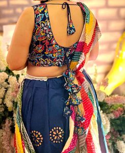 Navy Blue Ghaghra,Blouse,Multi Color Duppa