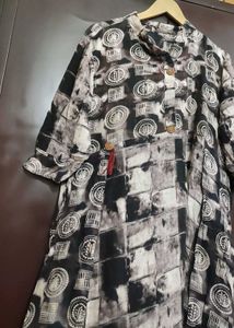 Black &amp; White Printed Anarkali Kurti For 40 Bust