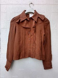 New with tag cute Brown Ruffled Button-Up Top