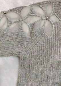 Gray Floral Shoulder Sweater