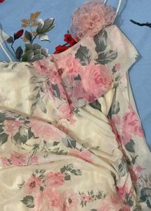 Cream Floral Vintage Ruffle Maxi Dress