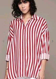 Women Classic Oversized Fit Striped Shirt